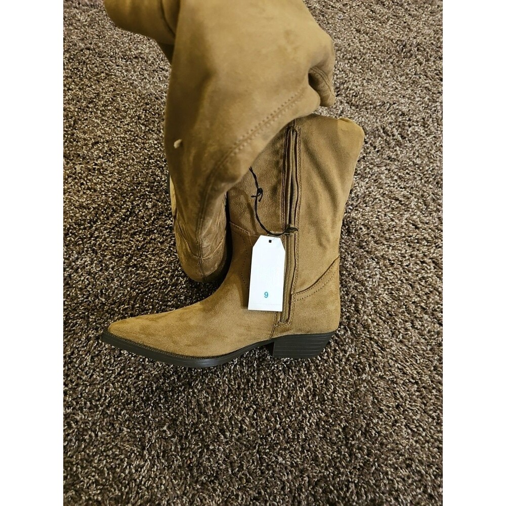 Time & Tru Faux Suede Western Over The Knee Boot Memory Foam Taupe Size 9 - Picture 7 of 8
